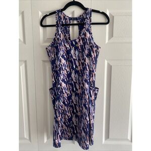 CALIA Abstract Print Exercise Dress Womens Size M Navy Purple Pockets Activewear